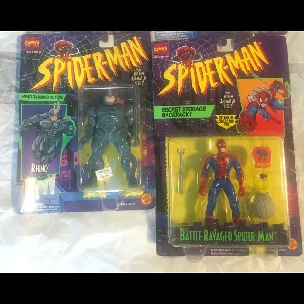 NEW Rhino & Battle Ravaged Spiderman Figures